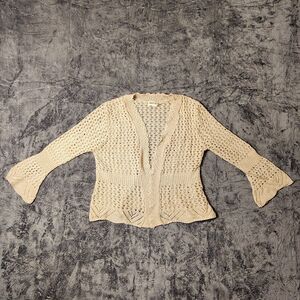 Sweet Kizz Crochet Lace Cardigan Sweater Womens Open Front Flare Sleeve Boho